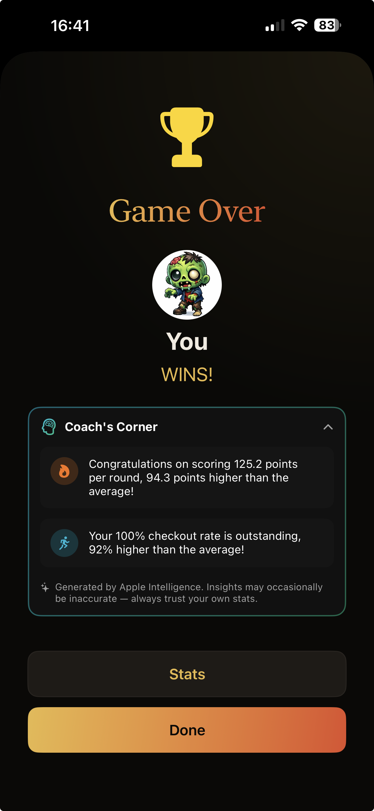 Oche app — post-match Coach's Corner with personal insights